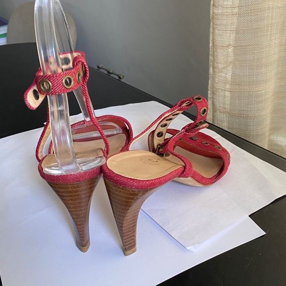 Chanel ankle strap heels sandals mules ankle strap 37-7 red pumps slides slip-on - Picture 4 of 8